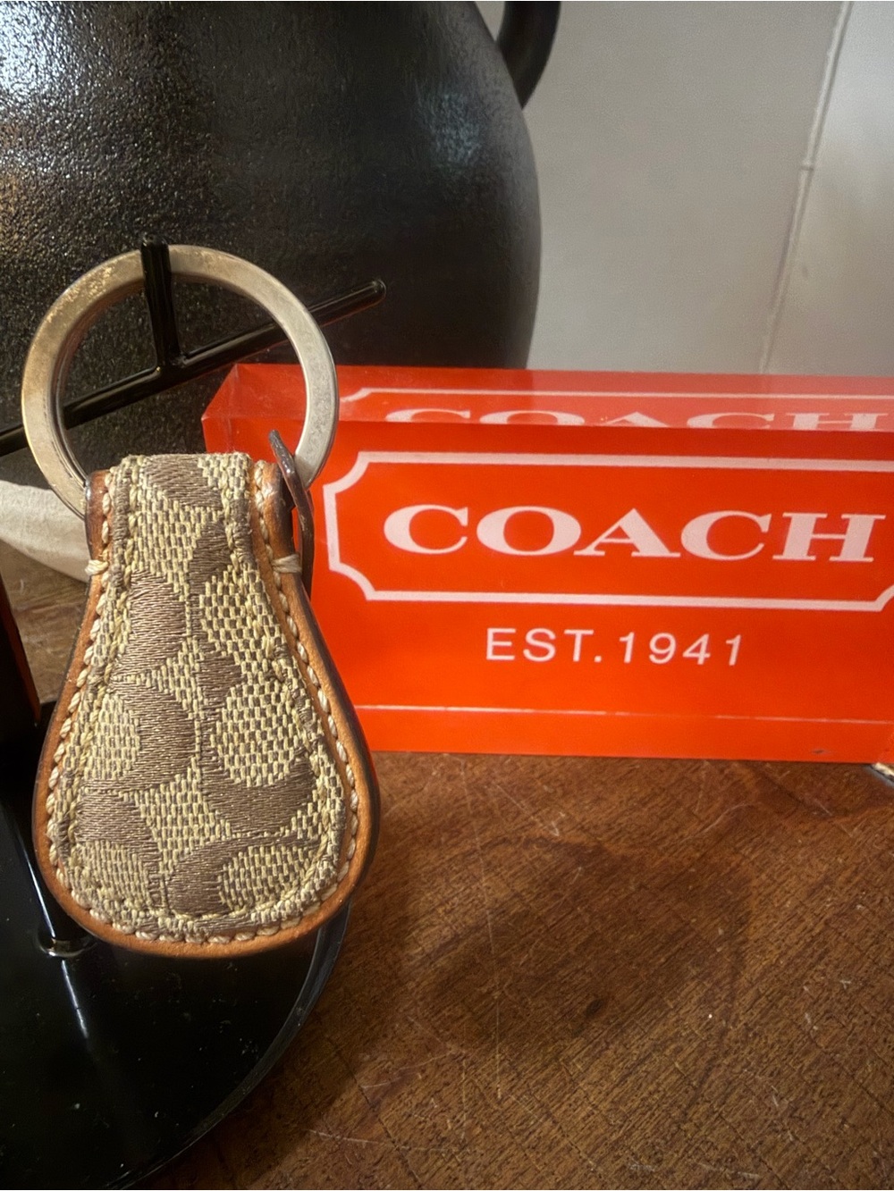 Coach Teardrop Monogram Signature Key Fob